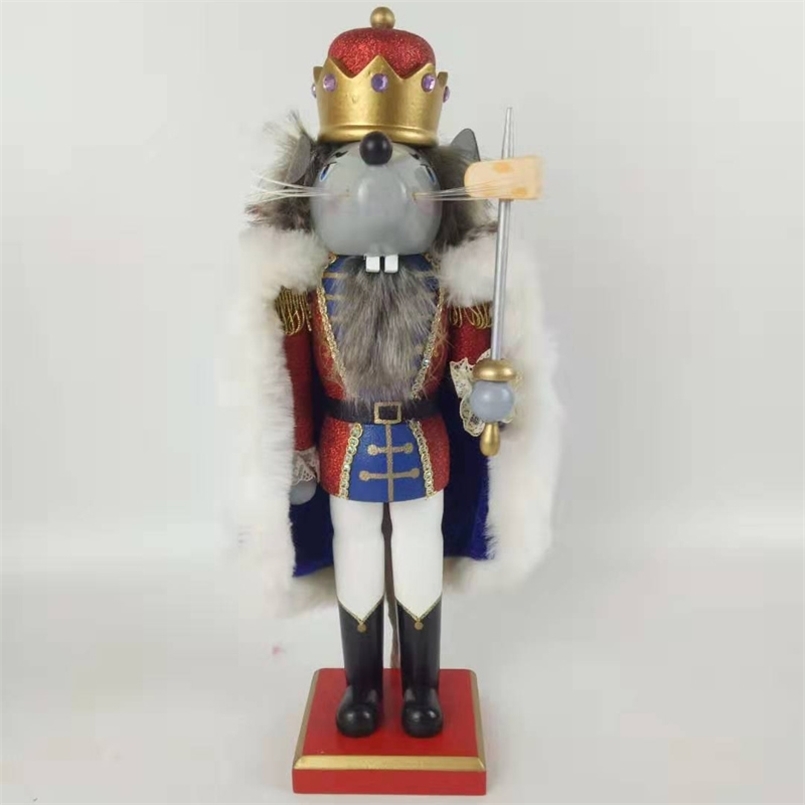 16/26/38CM Wooden Nutcracker Doll Soldier Shape Decoration Pendant Year Christmas Tree Ornament Birthday Gift Mouse king 210910-image-728488351