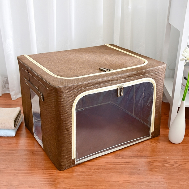 cbt cotton and cotton and linen bags g linen storage box 6 steel frame odorless waterproof clothing finishing box folding quilt storage ba-image-678823858