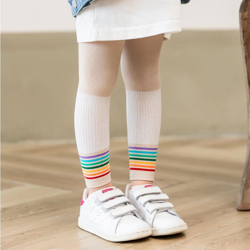 

Leggings & Tights Kids Cotton Ribbed Summer Thin Little Girl Toddler Child Fashion Colorful Rainbow Stripe Boomers Pants Baby Accessories, Blue