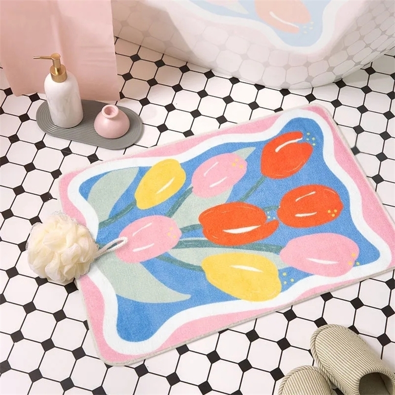 Flower Floor Mats Living Room Decor Carpet Bathroom Non-Slip Absorbent Door Bedroom Bedside Area Rugs Soft Cute Foot Pads 220301 M260207-image-1094510518