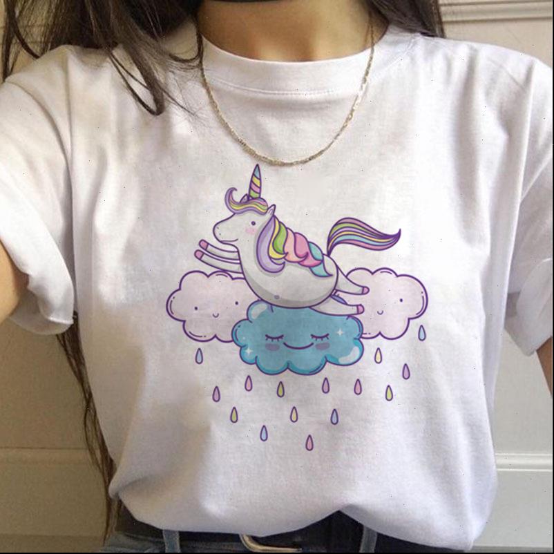 

unicorn women t shirts kawaii harajuku unicornio ullzang cartoon shirt 90s funny print graphic, White