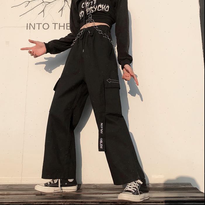 

autumn and women capri winter work pants handsome street dance hip hop loose high waist straight retro wide leg tide, Black;white