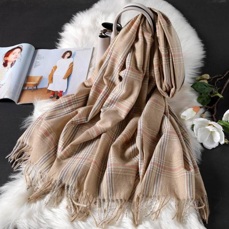 

Scarves Scarf Women Winter Wild Cashmere Plaid Pashmina Female Student Double-sided Small Fragrance Style Dual-purpose Large Shawl