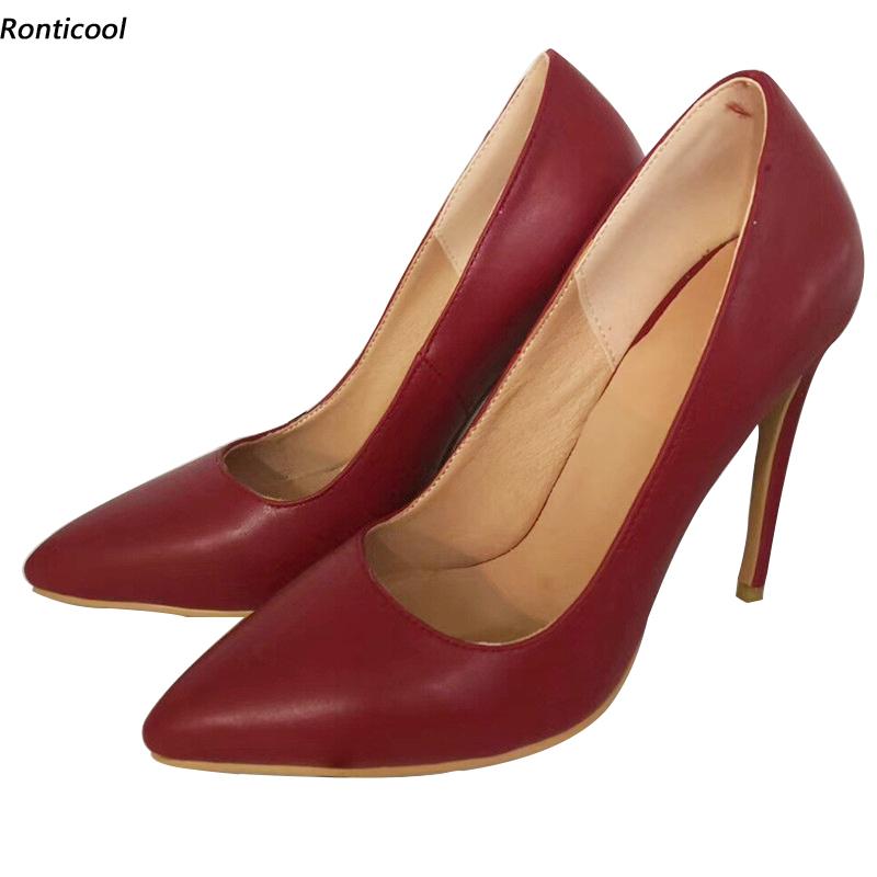 

Dress Shoes Ronticool 100% Handmade Women Spring Pumps Stiletto Heels Pointed Toe Beautiful Wine Red Party US Plus Size 5-15, Black