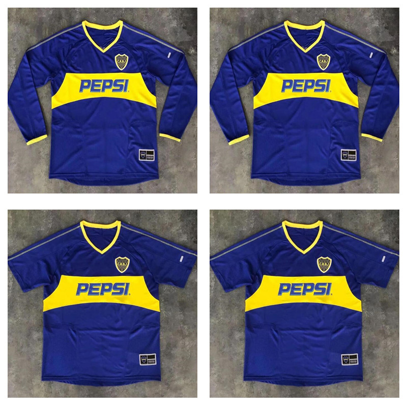 

2003 2004 RETRO BOCA JUNIORS SOCCER JERSEY 03 04 FOOTBALL SHIRT home classic MARADONA TEVEZ Vintage CAGANA Camiseta de futbol long sleeve, Black