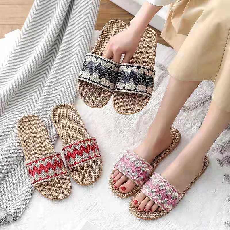 

Slippers 2021 Women's Fashion Summer Cool Outdoor Beach Woven Sandals Female Home Barthroom Flats Color Stitching Ties Footwear, Blue