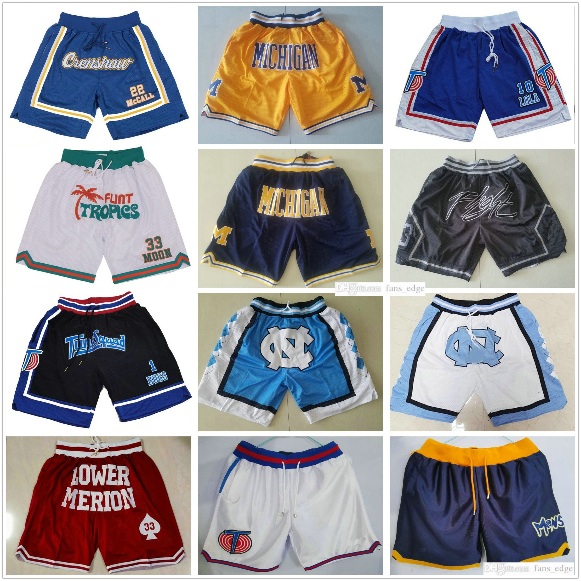 

Just Don Basketball Shorts McCall Lower Merion Flint Tropics Semi Jackie Moon Michigan Wolverines North Carolina Space Jam Tune Squad Pocket Zipper Pant, Black