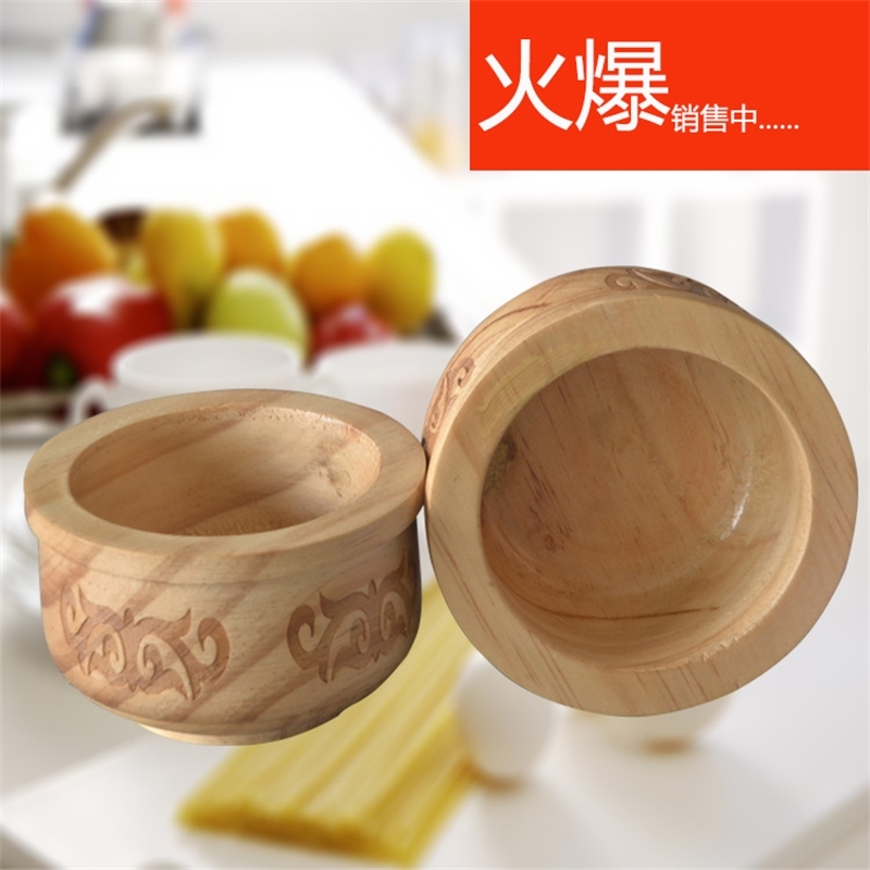 

Carved children's wooden anti scalding creative solid wood thickened round rice bowl