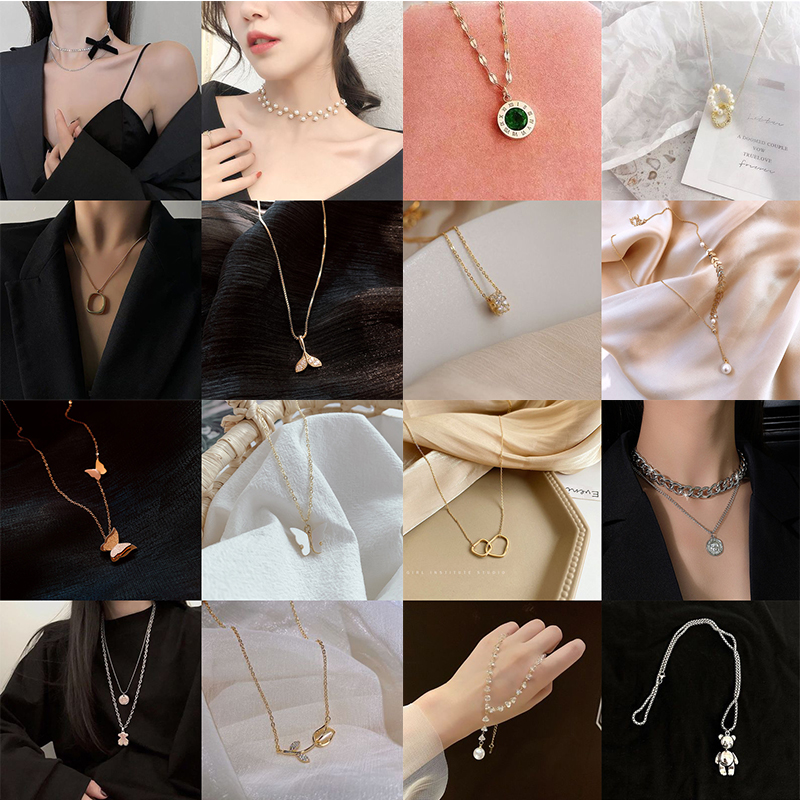 

SUMENG Fashion Jewelry Girl Gift Kpop Pearl Choker Necklace Cute Double Layer Chain Pendant For Women, Mixed colors