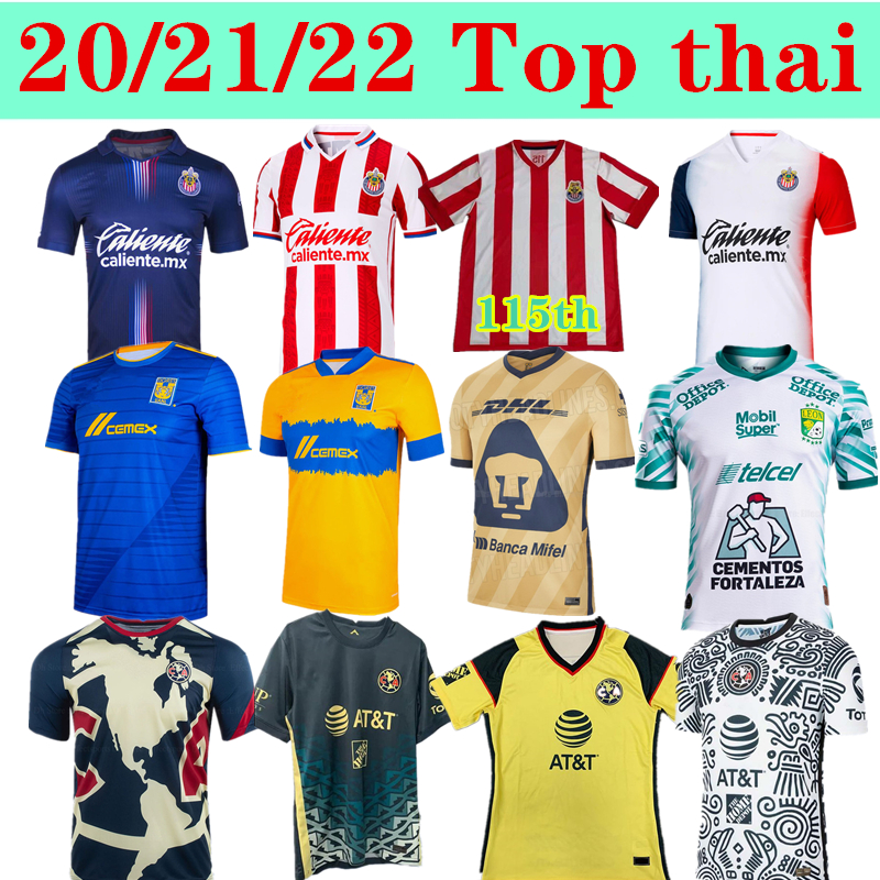 

20 21 22 Club America Away Soccer Jerseys 2021 2122 Home UNAM Third LEON UANL Tigres Chivas Guadalajara 115 year kit Camisas de Futebol Foot, Black;yellow