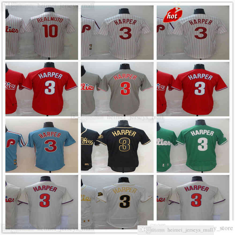 

2021-22 Stitched Baseball JT 10 Realmuto Jerseys Red White Blue Bryce 3 Harper Jersey Blank No Number Name for Man Black Gold Green Gray size S-3XL, Blue;black