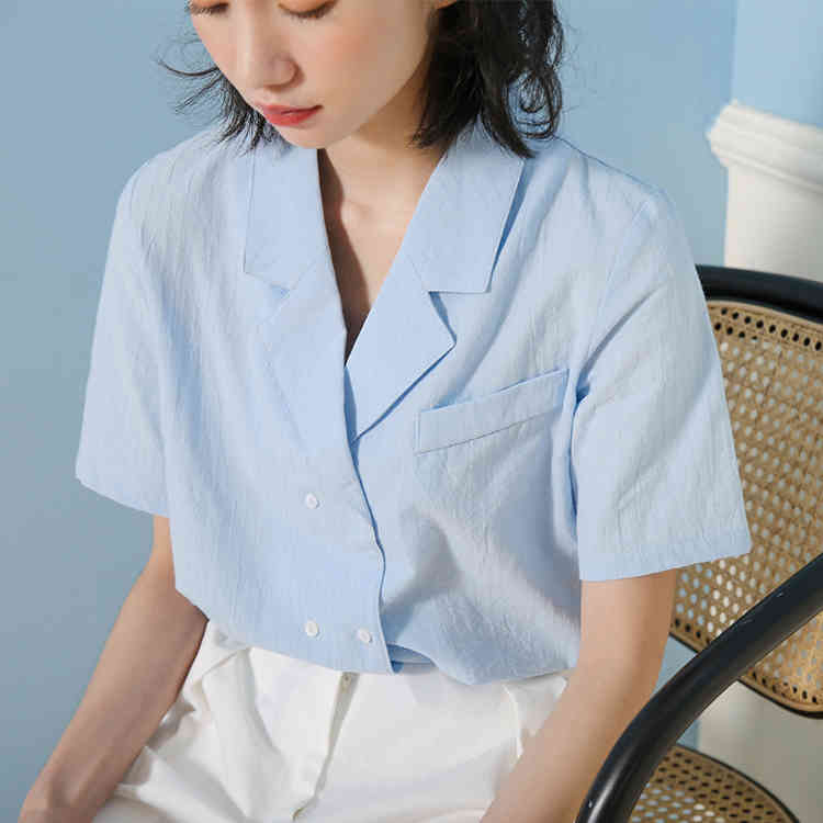 spring Vintage Blue Shirt female Oversize Tops short sleeve Girls Blouse Summer Plus Size Women Blouses femme Blusas 210417Z