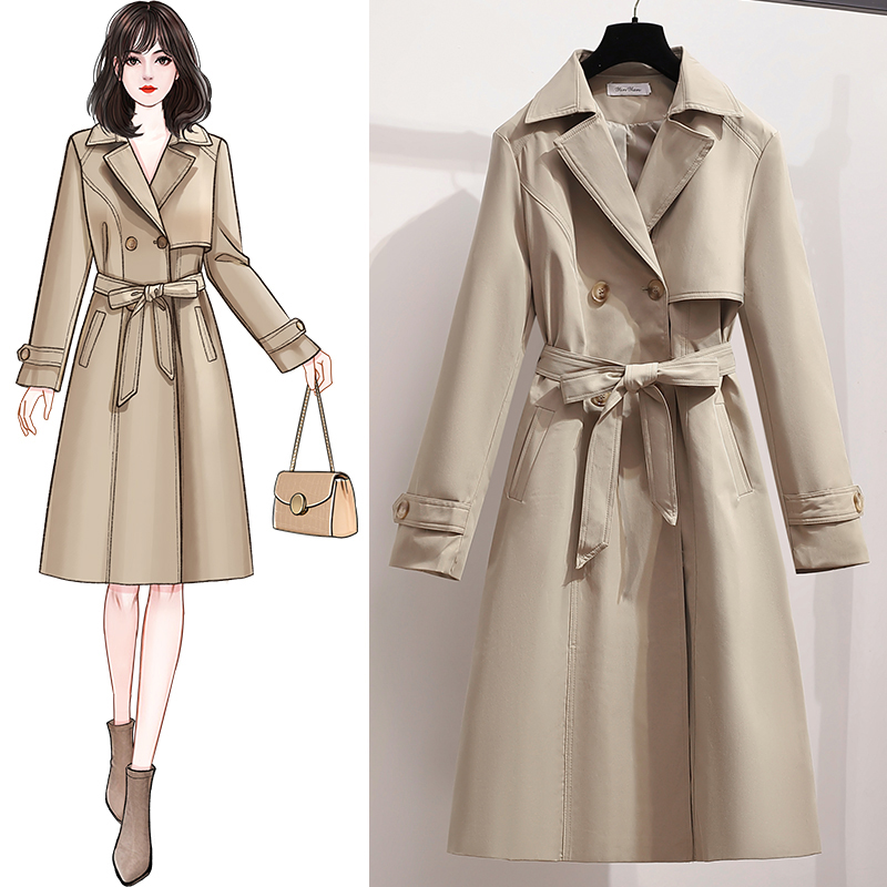 

Long Trench Coat Designer Women Clothes Autumn Winter with Belt Casual Buttons Pockets Jacket Fashion New England Style, Black;brown