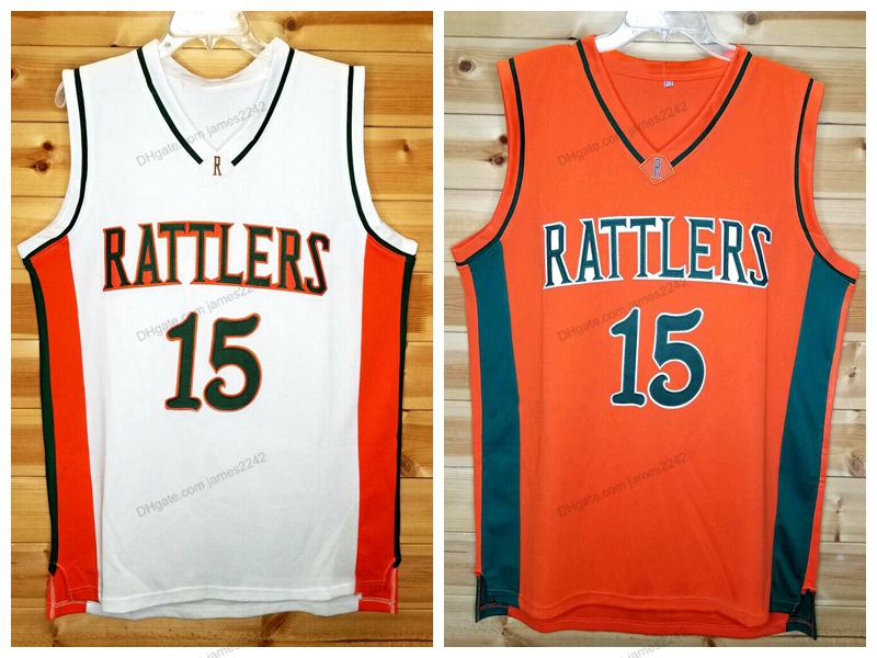

Custom Retro DeMarcus Cousins #15 Rattlers High School Basketball Jersey Sewn White Orange S-4XL Name And Number Top Quality