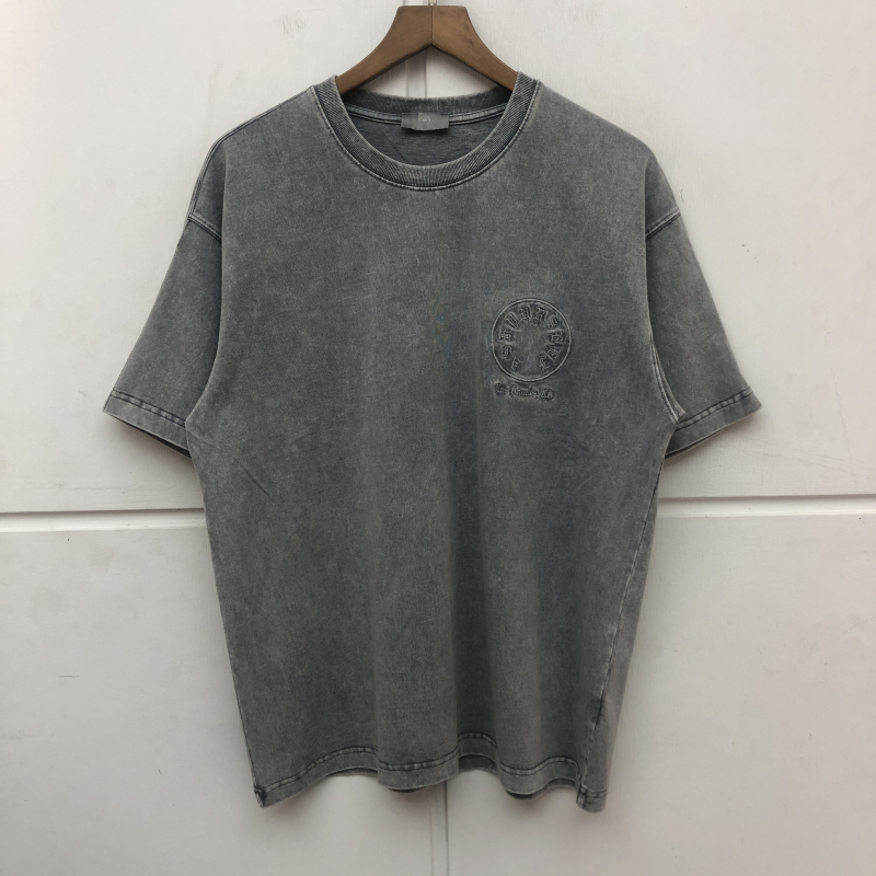 

Heavy Fabric Embroidery T-shirt Men Women Vintage Wash Make Old Tee Tops, White;black