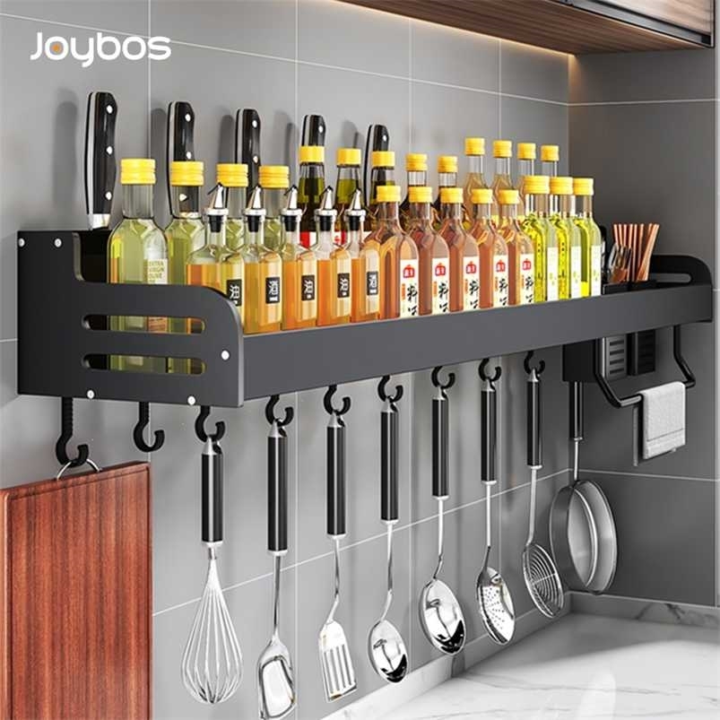 

Joybos Kitchen Storage Shelf Wall-mounted Spice Racks Space Aluminum Multifunctional Kichen Organizer 220125