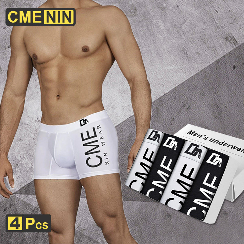 

4Pcs CMENIN Sexy Men Underwear Boxer Pure Cotton Print Boxershorts Cueca Male Panties Lingeries Underpants Boxer Shorts CM212, (4)cm212-multi