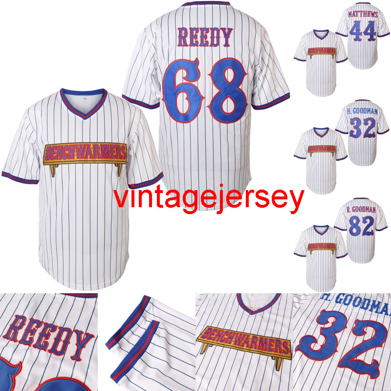 

Benchwarmers Pinstriped Baseball Jersey 68 Clark Reedy 32 Howie Goodman 82 Richie Goodman 44 Gus Matthews Stitched Baseball Jerseys S-XXXL, Blank