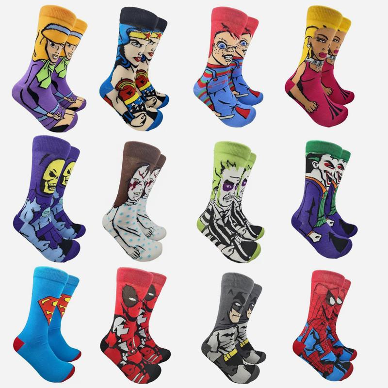 

Men's Socks 1 Pair Fashion Harajuku High Quality Creative Cartoon Skarpety Sewing Pattern Funny Men Women Personality Anime, Black