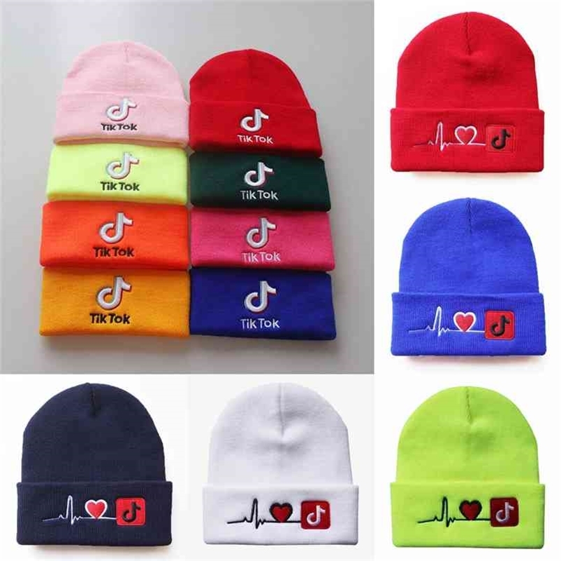 

3D Embroidery heart TIKTOK cuff beanies unisex slouchy knitted winter warm hat plain knit skull caps TIK TOK cuffed beanie hats sports outdoor headwear G97LY08, Mixed color or list color u need