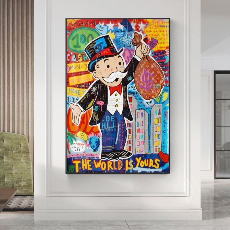 

Alec Monopoly Graffiti Art Money Paintings on The Wall Art Canvas Posters and Prints The World is Yours Modern Home Pictures