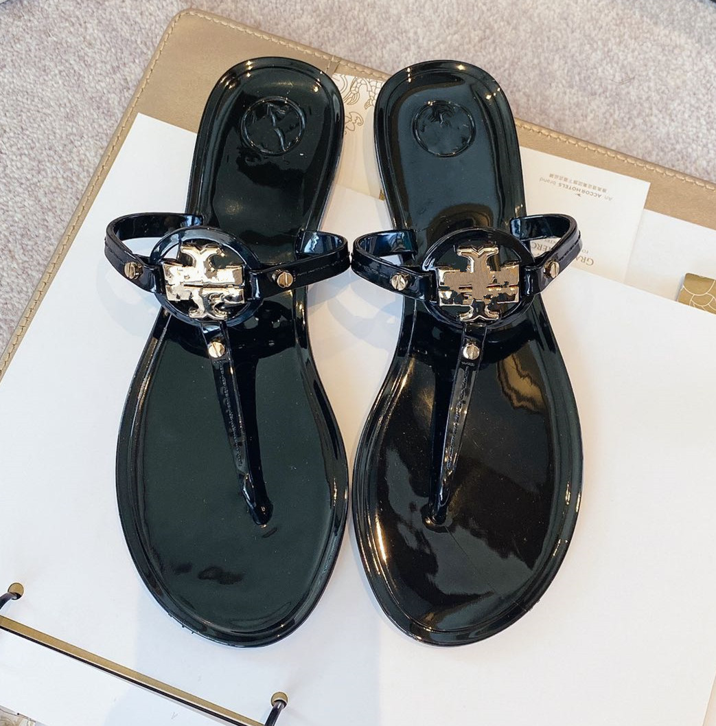 

Colors Designer Sandals For Women And Gilr Bathroom Slippers TB Summer Jelly Slides Beach Female with Box, Black