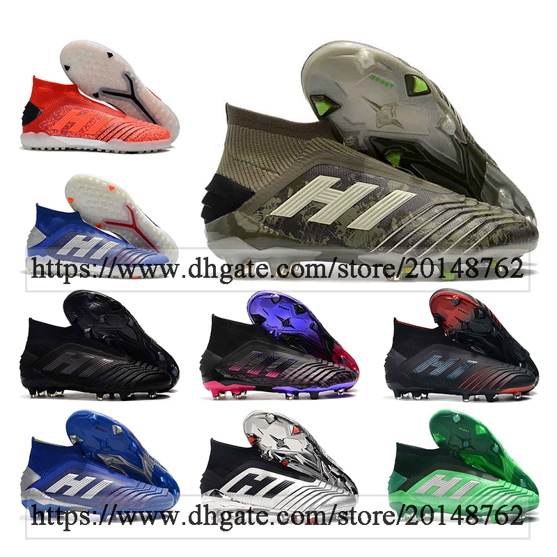 

GIFT BAG Mens High Ankle Football Boots Predator 19+ FG Cleats POGBA Tango IN TF Laceless Trainers Indoor Turf Soccer Shoes, Black