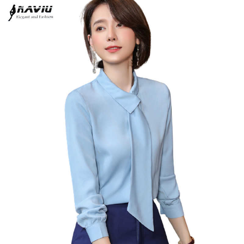 

Chiffon Shirt Women Spring Long Sleeve Temperament Ribbon Scarf Collar Fashion Formal Blouses Office Ladies Work Tops 210604, White
