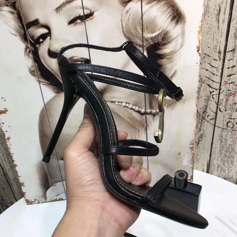 

Women Leather High Heels Female Shoes Sexy Ankle Summer Rivet Sandal Shoes Peep Toe Gladiator Sandals sandalia feminina, Black