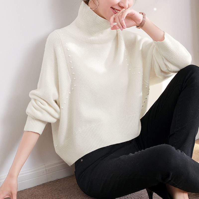 

Women's Sweaters Female wool sweater, plain and short, plus size, winter shirt with a high collar, long tang zhu sleeve XNTF, 1# shoe box