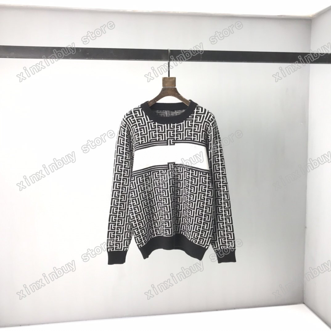 

21ss mens women designer Jacquard Sweaters maze printing casual high quality fashion men wild top Blue Coffee color, Black