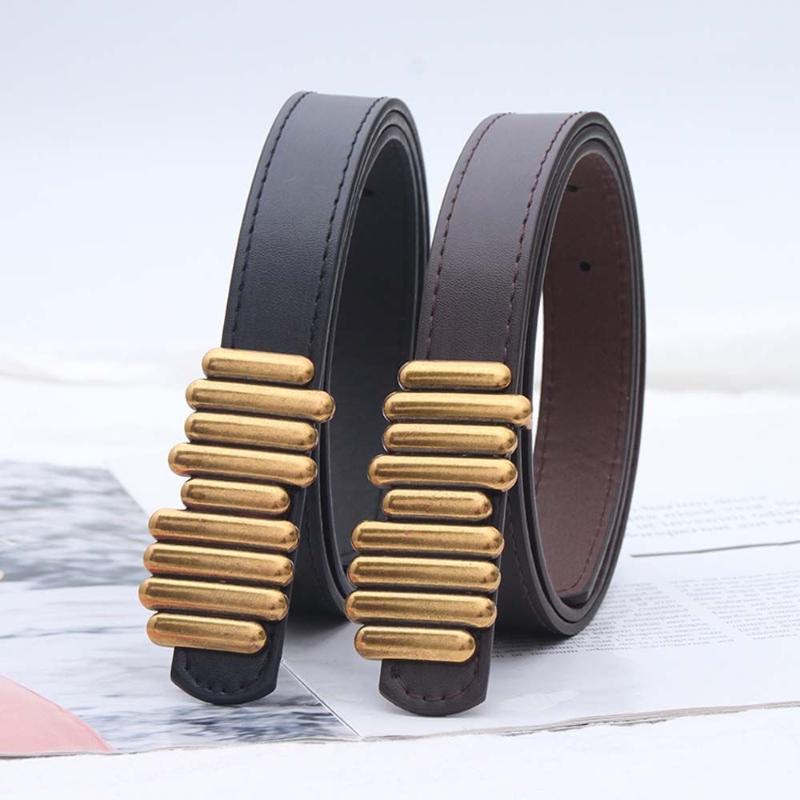 

Belts Belt Thin Gold Color Metal Buckle Dress Decoration Women Waistband Pu Leather Waist Strap, Black;brown