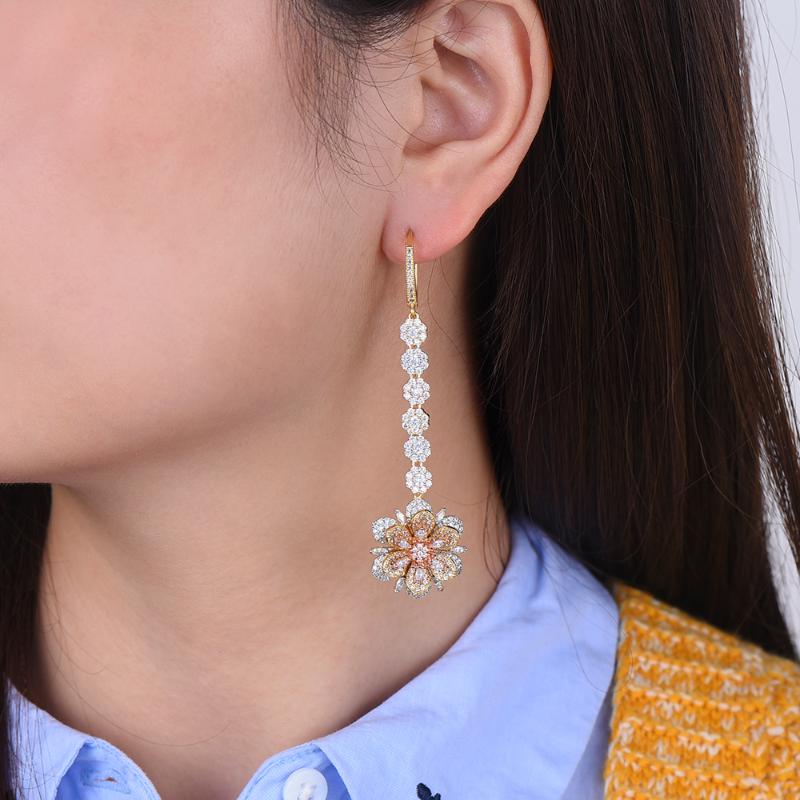 

Dangle & Chandelier 21*80 Mm Fashion Flower Shape LongDangle Drop Earrings Cubic Zirconia Inlaid Jewelry Pendientes Mujer Moda 2021
