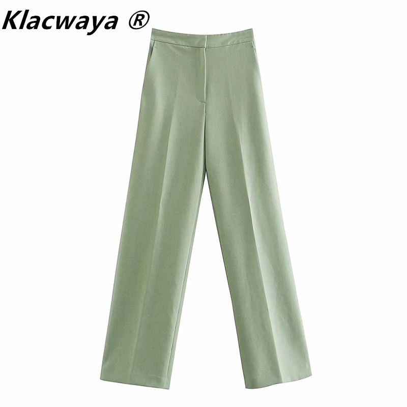 

Straight-Leg Suit Trousers High Waist Wide Leg Pants Women Streetwear Loose Full-Length Trouser 210521, Grass green