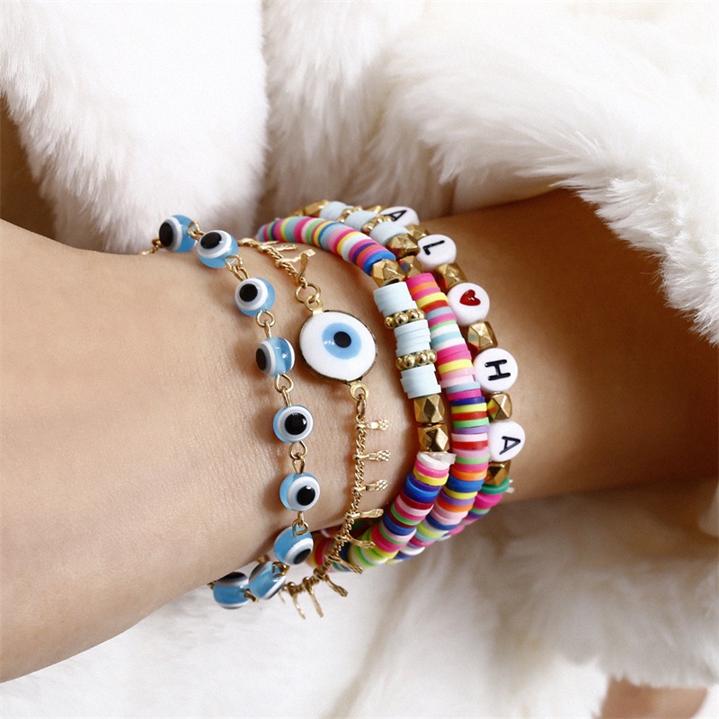 

5pcs/set Blue Evil Eye Charm Bracelets For Women Rainbow Letter Beads Bracelet Set Fashion Jewelry1 798 Q2