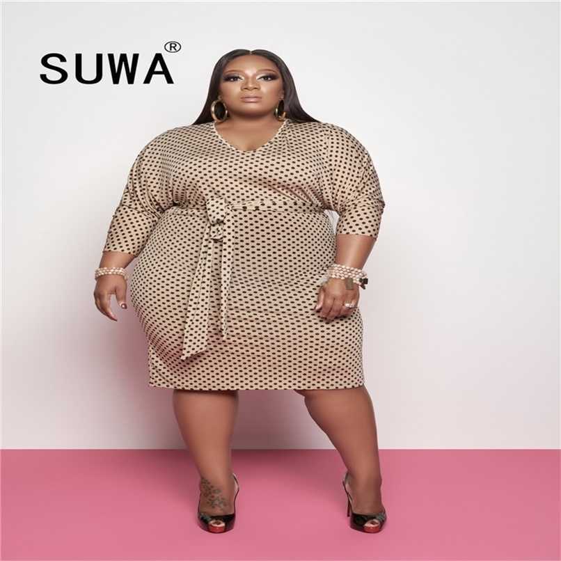 

Sexy Long Sleeve Party Dress Elegant Polka Dot Print Vintage Bodycon es Women Strapless Plus Size 5XL Vestidos 210525, Multi