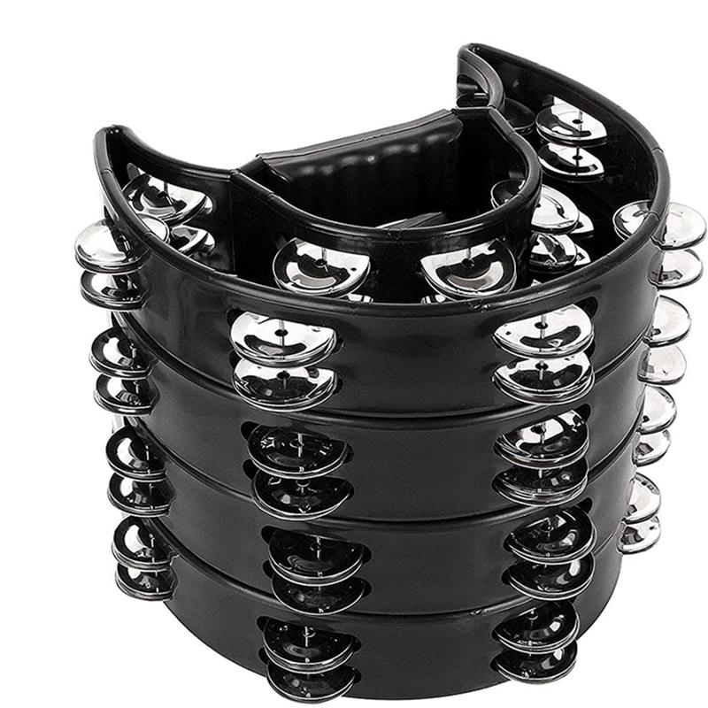 

Trekking Poles 4 Pcs 9inch Double Row Tambourine Metal Jingles Handheld Percussion Half Moon Musical