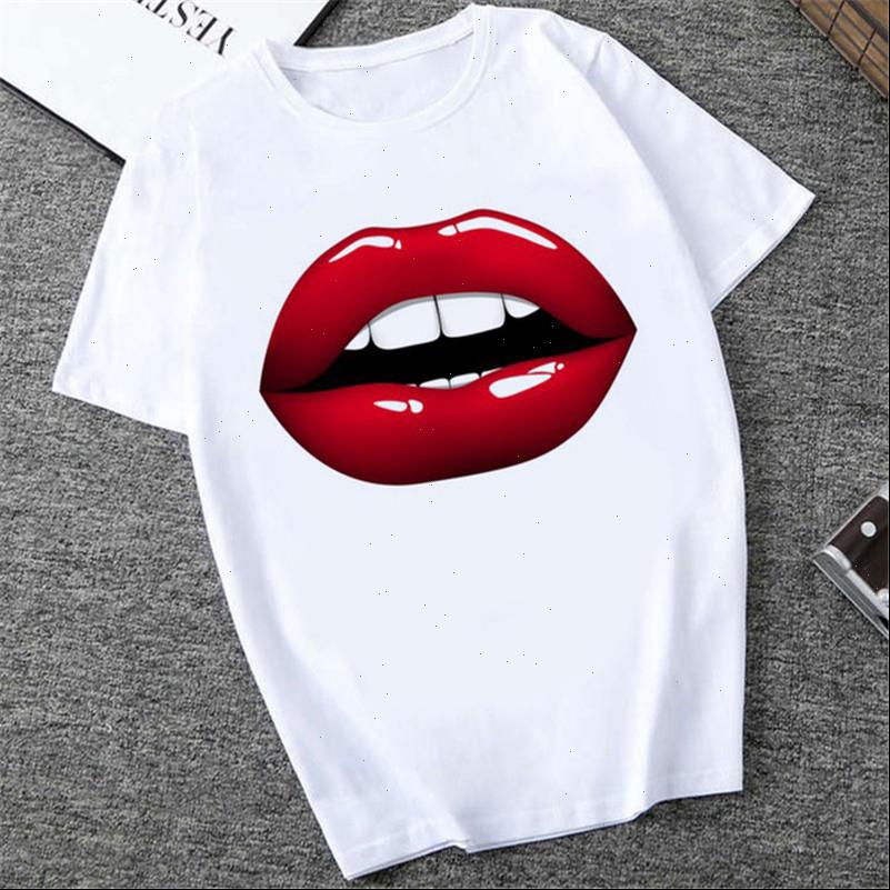 

women lips womens t shirts summer cartoon print shirt casual short sleeves tee, White