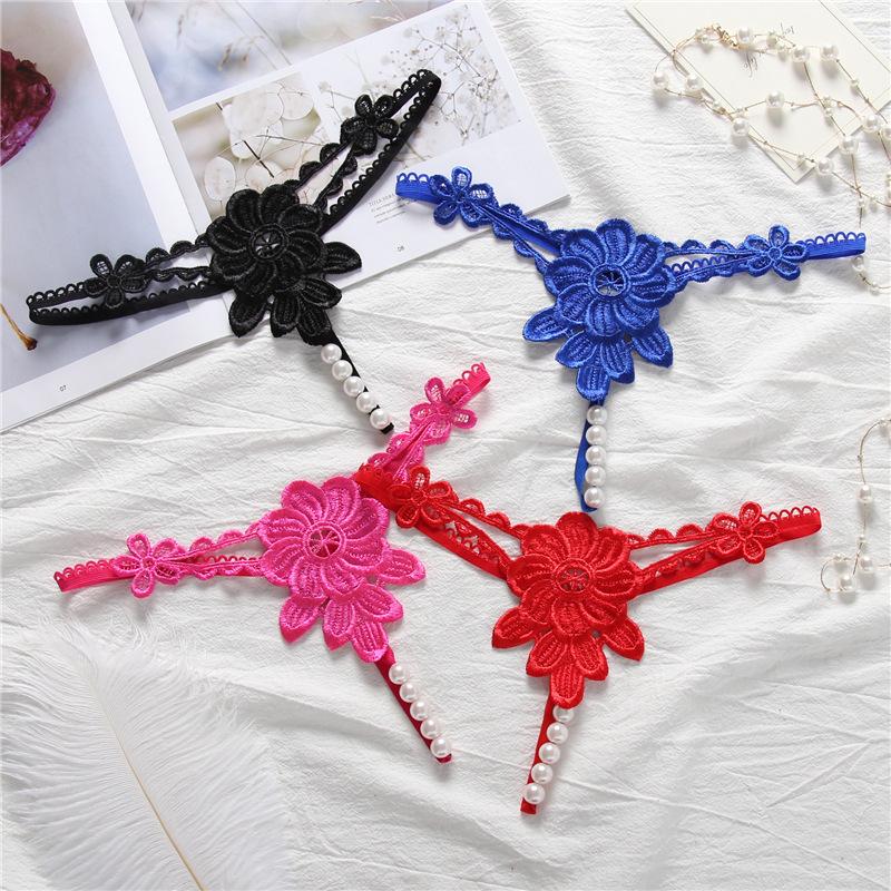 

Women's Panties Induced Hollow Out Knicker Pearl Temptation To Open Embroidered T-Back Low-Rise Transparent Sexy Underwear T-shaped, Red