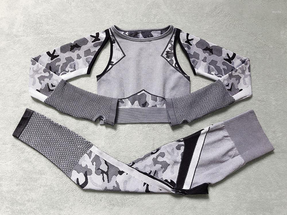 

Women Seamless Yoga Set High Waist Pants Gyms Fitness Long Sleeve Crop Top And Running Tight Leggings Outfit, Blue