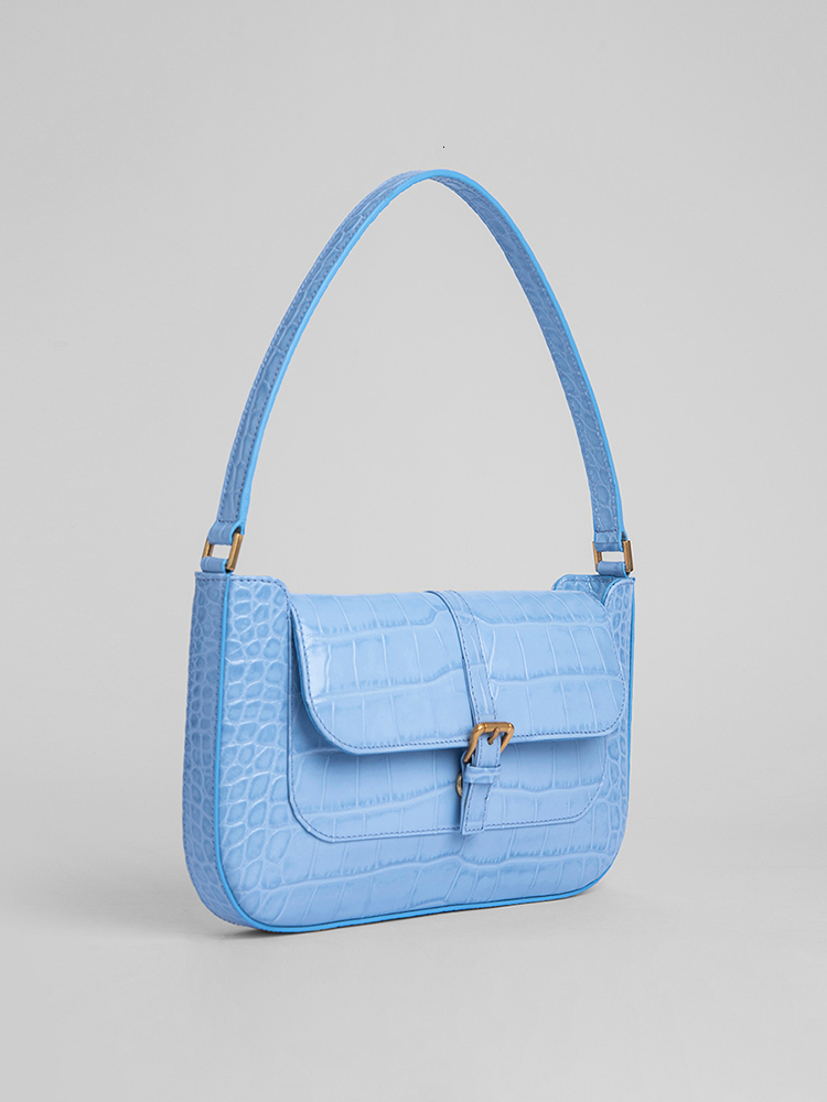 

Design luxury handbag bag byfar Miranda sky blue crocodile leather underarmL75R