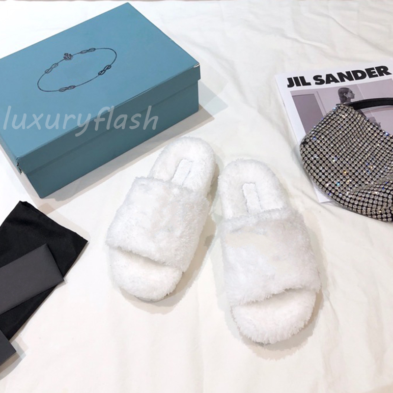 avec des lettres femmes designer pantoufles en peluche 2021 printemps et automne intérieur extérieur mode luxe dames doux correct chaussures conf