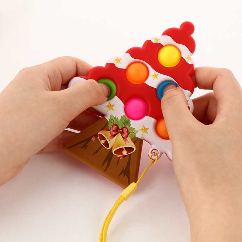 

Sensory fidget pop push bubble poppers toys popits poo-its key ring christmas xmas tree shape squeeze toy stress relief ball keychain finger