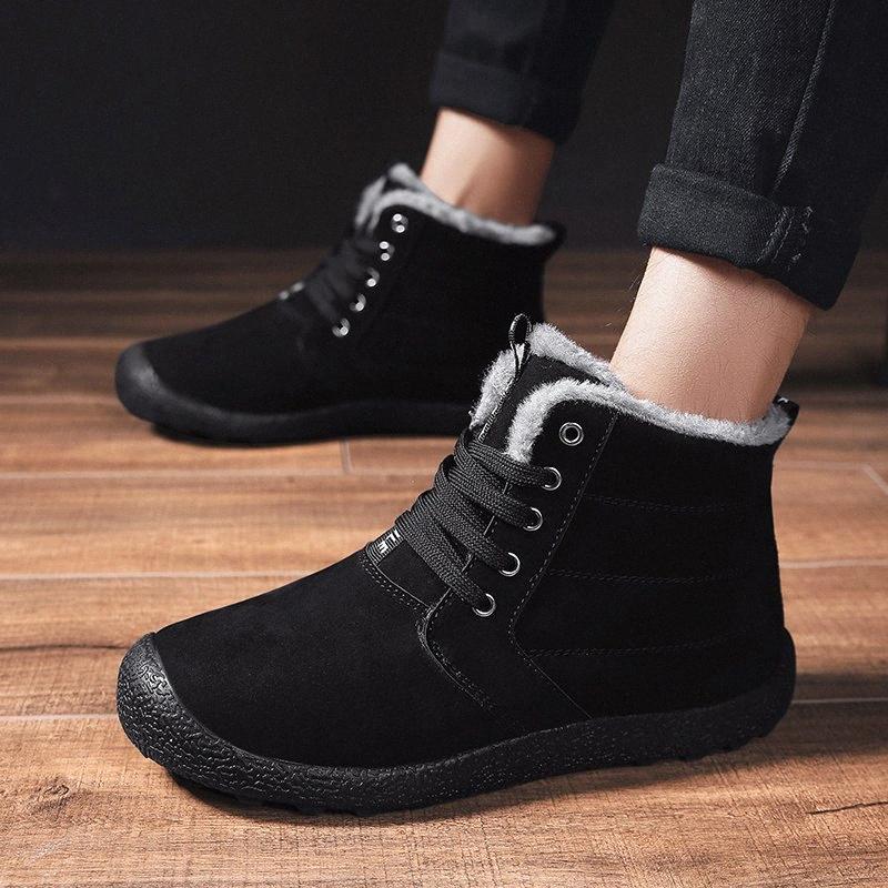 

2021 winter shoes mens fur boots warm casual shoe flat rubber ankle boot men footwear non slip snow botas zapatos de mujer, Black
