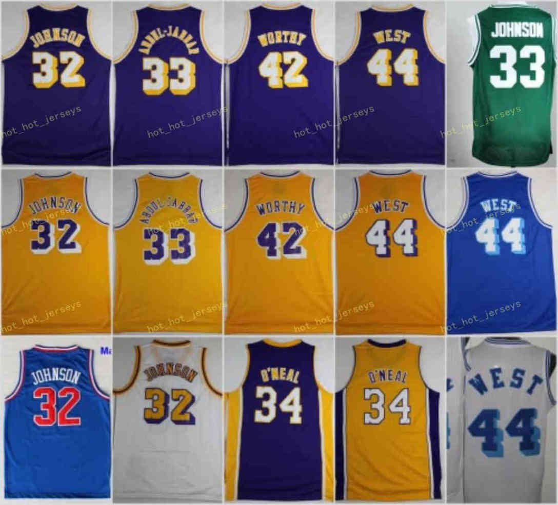 

Vintage Basketball Jerseys Kareem 33 Abdul Jabbar 32 Johnson Artest 42 Worthy Jerry 44 West 34 O Neal LA Stitched, Black