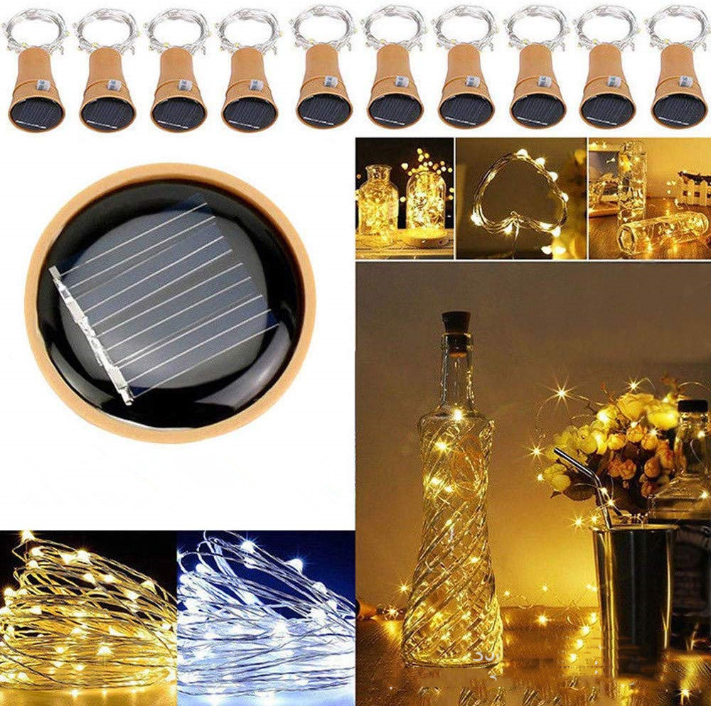

10 LED Solar Wine Bottle Stopper Copper Fairy Strip Wire Outdoor Party Decoration Novelty Night Lamp DIY Cork Light String