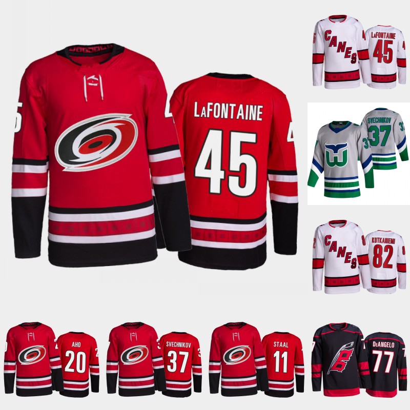 

Carolina #80 Jack LaFontaine Hurricanes Jersey Sebastian Aho Jesperi Kotkaniemi Teuvo Teravainen Nino Niederreiter Andrei Svechnikov Tony DeAngelo Ethan Bear, Mens red s-xxxl