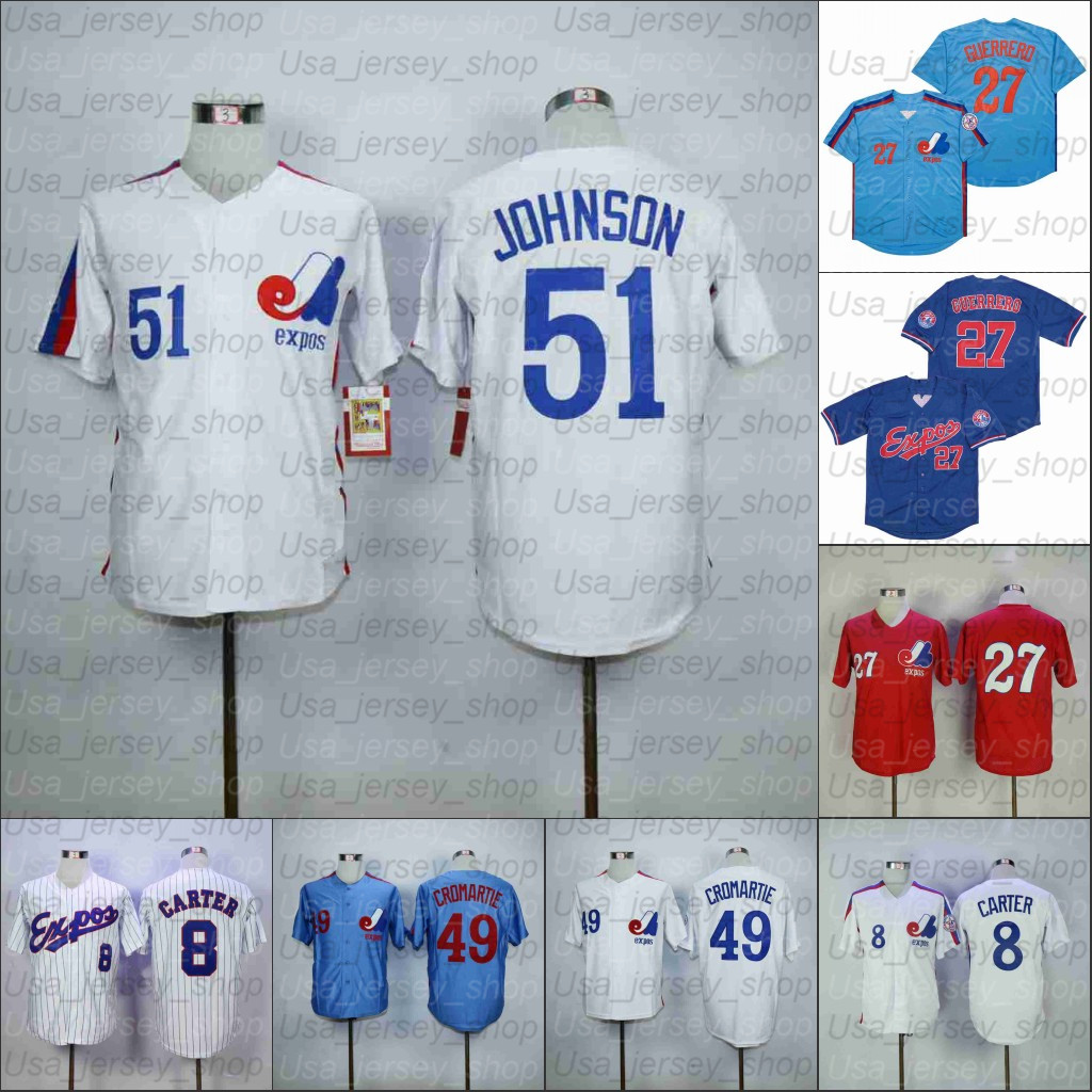 

Retro Baseball 1982 and 2000 Home Jersey 27 GUERRERO 8 CARTER 51 JOHNSON 49 CROMARTIE WHITE RED, As photo