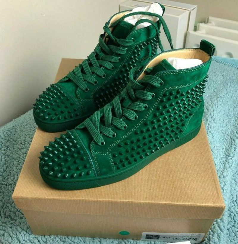 

Luxurious Red Bottom Dress Shoes Lous Orlato Spikes Flat High Tops Sneakers Famous Mens Womens Reds Green Elastic Band Leather Casual Outdoo, Black