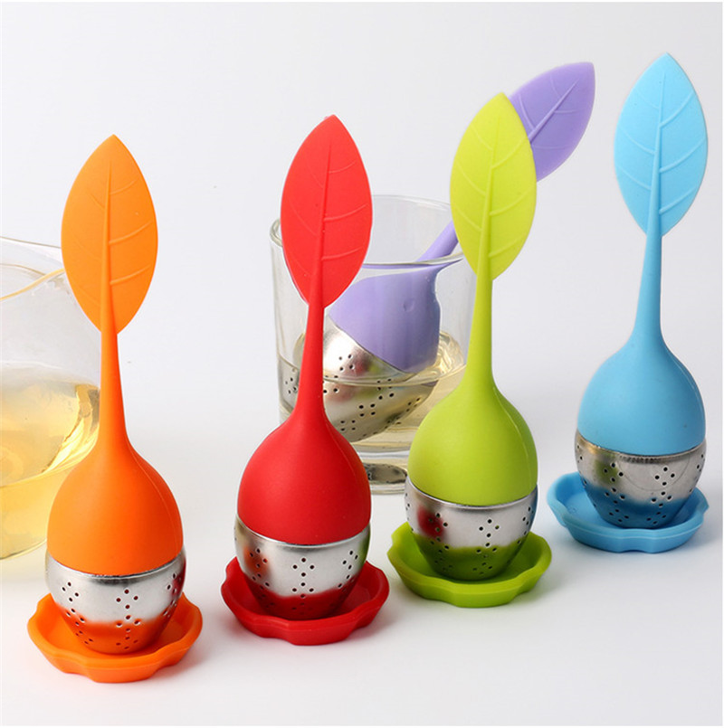 

High Quality Silicone Handle Tea Infuser Steeper Diffuser With Stainless Steel Strainer And Drip Tray For Herbal Tea